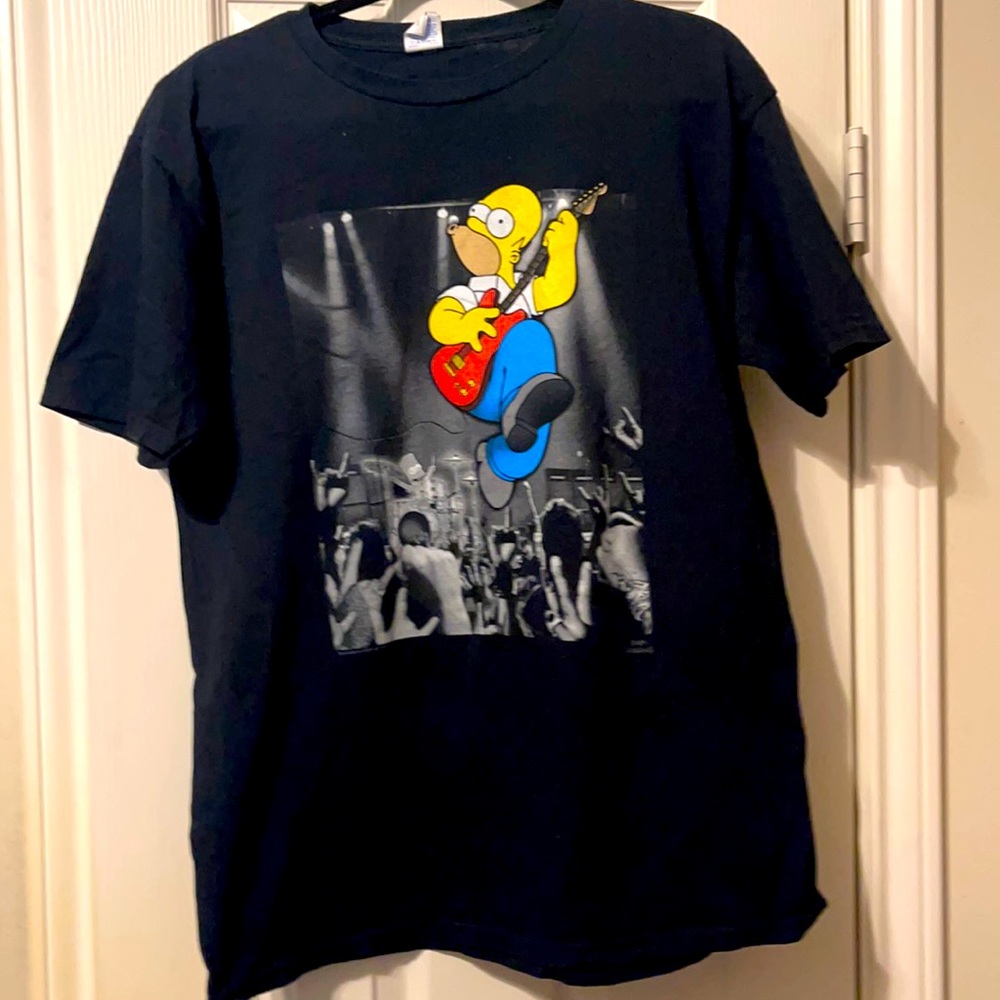 Fox’s The Simpsons Homer Simpson Playing Guitar w/Bart On Drums Men’s Large Tee